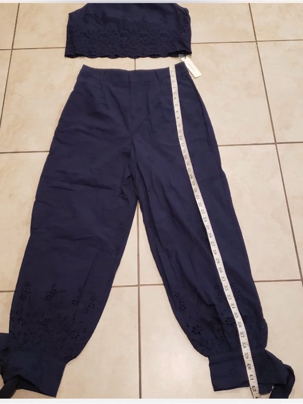 Commense Eyelet Top & Tie - Cuff pants set
